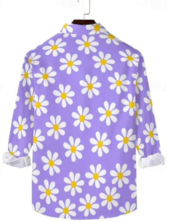 OUKU Men's Floral Daisy Tropical Flowers Shirt Summer Hawaiian Shirt Aloha Shirt Long Sleeve Shirt Turndown Casual Daily Wear Going out Purple Orange S M L