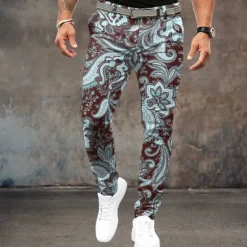 Best OUKU Men's Floral Dress Pants Mid Waist Vintage Casual Outdoor Home Dailywear Zipper Pocket Summer Spring Fall 3D Print Black Yellow Pink