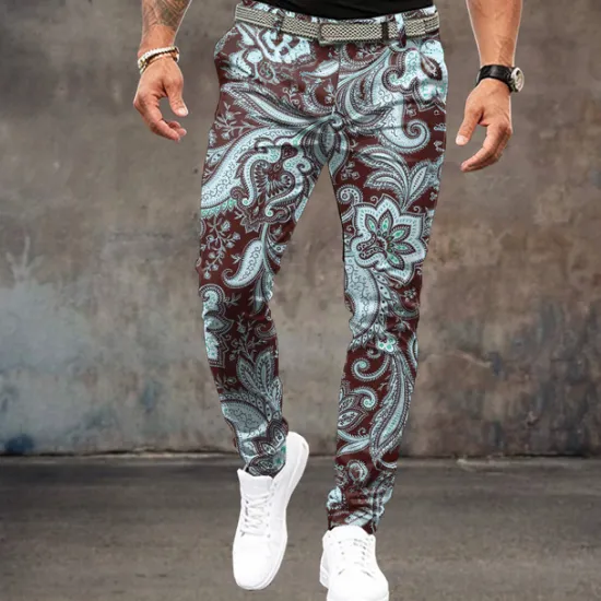Best OUKU Men's Floral Dress Pants Mid Waist Vintage Casual Outdoor Home Dailywear Zipper Pocket Summer Spring Fall 3D Print Black Yellow Pink