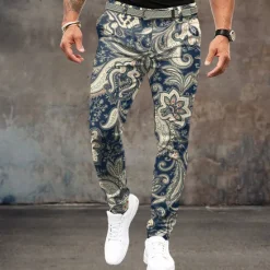 Best OUKU Men's Floral Dress Pants Mid Waist Vintage Casual Outdoor Home Dailywear Zipper Pocket Summer Spring Fall 3D Print Black Yellow Pink
