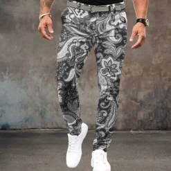 Best OUKU Men's Floral Dress Pants Mid Waist Vintage Casual Outdoor Home Dailywear Zipper Pocket Summer Spring Fall 3D Print Black Yellow Pink