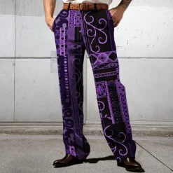 OUKU Men's Floral Ethnic Dress Pants Mid Waist Business Casual Formal Wedding Dailywear Zipper Pocket Straight Leg Trousers Summer Spring Fall 3D Print Yellow Blue Purple