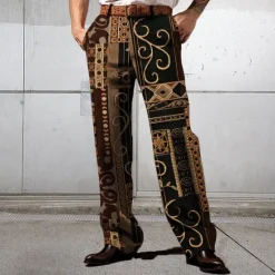 OUKU Men's Floral Ethnic Dress Pants Mid Waist Business Casual Formal Wedding Dailywear Zipper Pocket Straight Leg Trousers Summer Spring Fall 3D Print Yellow Blue Purple