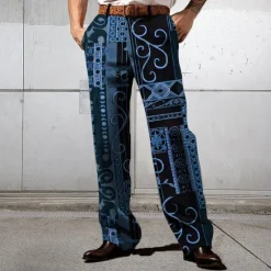 OUKU Men's Floral Ethnic Dress Pants Mid Waist Business Casual Formal Wedding Dailywear Zipper Pocket Straight Leg Trousers Summer Spring Fall 3D Print Yellow Blue Purple