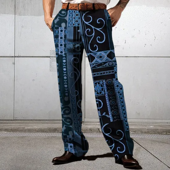 OUKU Men's Floral Ethnic Dress Pants Mid Waist Business Casual Formal Wedding Dailywear Zipper Pocket Straight Leg Trousers Summer Spring Fall 3D Print Yellow Blue Purple
