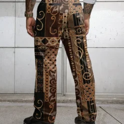 OUKU Men's Floral Ethnic Dress Pants Mid Waist Business Casual Formal Wedding Dailywear Zipper Pocket Straight Leg Trousers Summer Spring Fall 3D Print Yellow Blue Purple