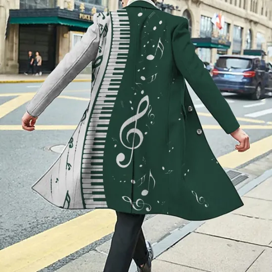 Hot OUKU Men's Floral Graphic Prints Pano Keys Winter Coat Overcoat Coat Warm Breathable Comfortable Fashion Streetwear Business Work Wear to work Going out Pocket Print Fall & Winter Turndown Long Sleeve