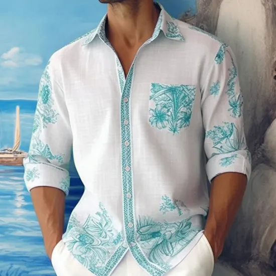 Outlet OUKU Men's Floral Graphic Prints Shirt Short Sleeve Sports Fashion Streetwear Outdoor Daily Weekend Summer Spring Turndown Print Yellow Red Blue Green Light Blue