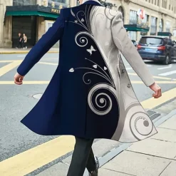 New OUKU Men's Floral Graphic Prints Winter Coat Overcoat Coat Warm Breathable Comfortable Fashion Streetwear Business Work Wear to work Going out Pocket Print Fall & Winter Turndown Long Sleeve Black Wine