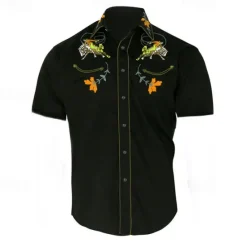 Sale OUKU Men's Floral Graphic Prints Shirt Western Shirt Cowboy Shirt Short Sleeve Fashion Streetwear Designer Outdoor Street Daily Summer Spring Turndown Print Black Yellow Blue Purple Gray