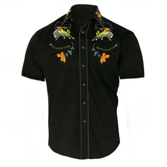 Sale OUKU Men's Floral Graphic Prints Shirt Western Shirt Cowboy Shirt Short Sleeve Fashion Streetwear Designer Outdoor Street Daily Summer Spring Turndown Print Black Yellow Blue Purple Gray