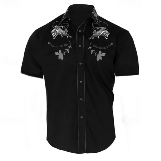 Sale OUKU Men's Floral Graphic Prints Shirt Western Shirt Cowboy Shirt Short Sleeve Fashion Streetwear Designer Outdoor Street Daily Summer Spring Turndown Print Black Yellow Blue Purple Gray