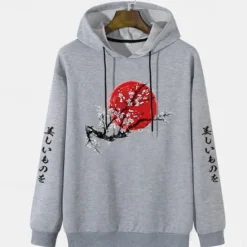 Sale OUKU Men's Floral Graphic Prints Hoodie Hoodies Sweatshirt Streetwear Basic Long Sleeve Hooded Sports & Outdoor Daily Sports White Gray Spring & Fall Designer