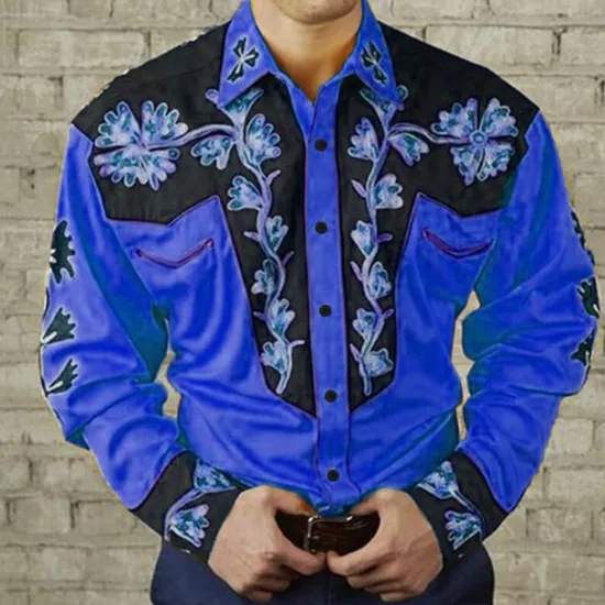 Hot OUKU Men's Floral Graphic Prints Shirt Western Shirt Cowboy Shirt Long Sleeve Fashion Designer Casual Outdoor Daily Fall & Winter Turndown Print Button-Down Yellow Red Purple Green Blue+Blue