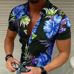 Discount OUKU Men's Floral Graphic Tropical Flowers Shirt Summer Hawaiian Shirt Aloha Shirt Short Sleeve Shirt Turndown Designer Casual Outdoor Party Casual Black / Red Blue Purple S M L