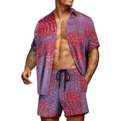 Clearance OUKU Men's Floral Graphic Tropical Flowers 2pcs Shirts Sets Summer Hawaiian Shirt Short Sleeve Short Pants Turndown Designer Beach Vacation Casual Daily 3D Summer Silver Red / White Green / Black