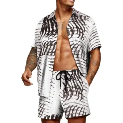 Clearance OUKU Men's Floral Graphic Tropical Flowers 2pcs Shirts Sets Summer Hawaiian Shirt Short Sleeve Short Pants Turndown Designer Beach Vacation Casual Daily 3D Summer Silver Red / White Green / Black