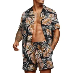Clearance OUKU Men's Floral Graphic Tropical Flowers 2pcs Shirts Sets Summer Hawaiian Shirt Short Sleeve Short Pants Turndown Designer Beach Vacation Casual Daily 3D Summer Silver Red / White Green / Black