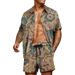 Clearance OUKU Men's Floral Graphic Tropical Flowers 2pcs Shirts Sets Summer Hawaiian Shirt Short Sleeve Short Pants Turndown Designer Beach Vacation Casual Daily 3D Summer Silver Red / White Green / Black
