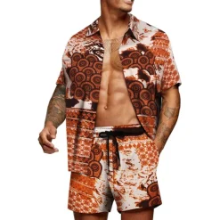 Clearance OUKU Men's Floral Graphic Tropical Flowers 2pcs Shirts Sets Summer Hawaiian Shirt Short Sleeve Short Pants Turndown Designer Beach Vacation Casual Daily 3D Summer Silver Red / White Green / Black