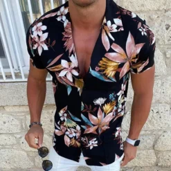 Sale OUKU Men's Floral Hawaiian Aloha Shirt Summer Hawaiian Shirt Button Up Shirt Short Sleeve Fashion Designer Casual Outdoor Casual Daily Spring & Summer Turndown Button-Down Light Yellow Light Pink Black