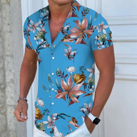 Sale OUKU Men's Floral Hawaiian Aloha Shirt Summer Hawaiian Shirt Button Up Shirt Short Sleeve Fashion Designer Casual Outdoor Casual Daily Spring & Summer Turndown Button-Down Light Yellow Light Pink Black