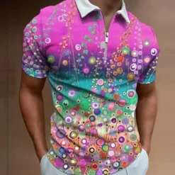 Discount OUKU Men's Floral Hawaiian Polo Shirts Golf Shirt Short Sleeve Polo Shirts Collared Shirts Casual Beach Wear Vacation Wear Tropical Wear Party Outfits 3D Print Quarter Zip Polo Yellow Pink Red