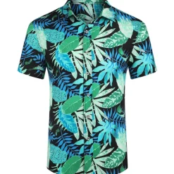 Sale OUKU Men's Floral Leaves Tropical Plants 2pcs Shirts Sets Summer Hawaiian Shirt Short Sleeve Short Pants Turndown Tropical Fashion Hawaiian Street Casual Hawaiian Print Summer Spring Black White Brown