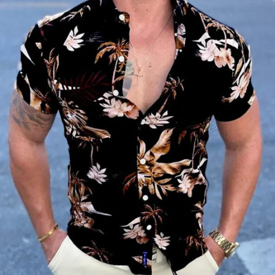 Hot OUKU Men's Floral Palm Leaf Tropical Plants Shirt Summer Hawaiian Shirt Aloha Shirt Short Sleeve Shirt Classic Collar Vintage Designer Sexy Vacation Party Street Black Red Blue S M L