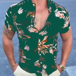 Hot OUKU Men's Floral Palm Leaf Tropical Plants Shirt Summer Hawaiian Shirt Aloha Shirt Short Sleeve Shirt Classic Collar Vintage Designer Sexy Vacation Party Street Black Red Blue S M L