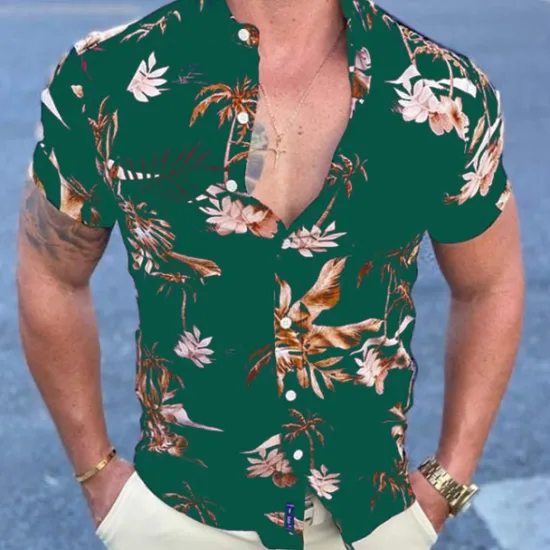 Hot OUKU Men's Floral Palm Leaf Tropical Plants Shirt Summer Hawaiian Shirt Aloha Shirt Short Sleeve Shirt Classic Collar Vintage Designer Sexy Vacation Party Street Black Red Blue S M L