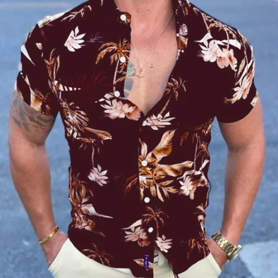 Hot OUKU Men's Floral Palm Leaf Tropical Plants Shirt Summer Hawaiian Shirt Aloha Shirt Short Sleeve Shirt Classic Collar Vintage Designer Sexy Vacation Party Street Black Red Blue S M L