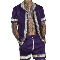 Hot OUKU Men's Floral 2pcs Shirts Sets Summer Hawaiian Shirt Short Sleeve Short Pants Turndown Fashion Hawaiian Designer Outdoor Vacation Beach 3D Print Button-Down Summer Spring Black Navy Blue Blue
