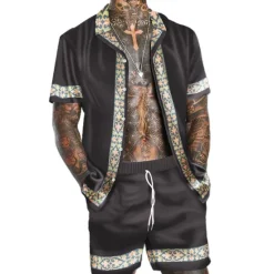 Hot OUKU Men's Floral 2pcs Shirts Sets Summer Hawaiian Shirt Short Sleeve Short Pants Turndown Fashion Hawaiian Designer Outdoor Vacation Beach 3D Print Button-Down Summer Spring Black Navy Blue Blue