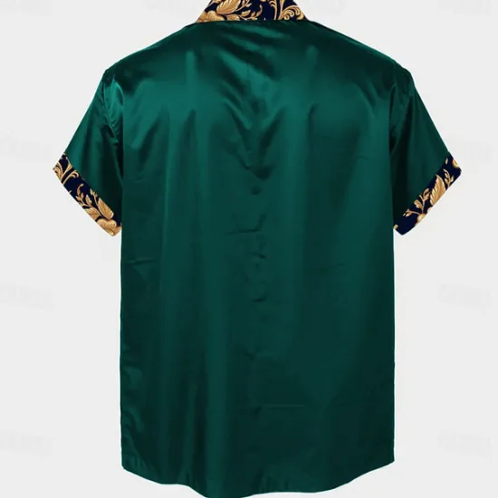 Outlet OUKU Men's Floral Plants Button Up Shirt Short Sleeve Fashion Casual Party Casual Summer Spring Turndown Button Up Black Blue Green