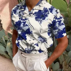 Hot OUKU Men's Floral Polo Shirts Golf Shirt Short Sleeve Shirt Turndown Casual Daily 3D Print White Yellow Red Blue Green 3D Print Print Clothing Apparel Fashion Designer Casual Breathable