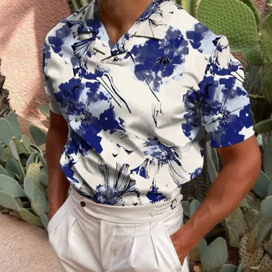 Hot OUKU Men's Floral Polo Shirts Golf Shirt Short Sleeve Shirt Turndown Casual Daily 3D Print White Yellow Red Blue Green 3D Print Print Clothing Apparel Fashion Designer Casual Breathable