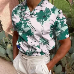 Hot OUKU Men's Floral Polo Shirts Golf Shirt Short Sleeve Shirt Turndown Casual Daily 3D Print White Yellow Red Blue Green 3D Print Print Clothing Apparel Fashion Designer Casual Breathable