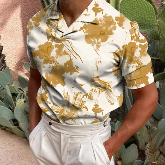 Hot OUKU Men's Floral Polo Shirts Golf Shirt Short Sleeve Shirt Turndown Casual Daily 3D Print White Yellow Red Blue Green 3D Print Print Clothing Apparel Fashion Designer Casual Breathable