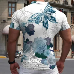 OUKU Men's Floral Polo Shirts Hawaiian Polo Shirts Golf Shirt Short Sleeve Shirt Turndown Casual Daily 3D Print Blue Purple Brown Green Print Button-Down Clothing Apparel Fashion Designer Casual Breathable