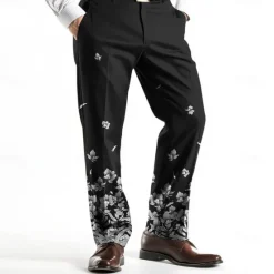 Hot OUKU Men's Floral Print Dress Pants Trousers Mid Waist Business Casual Wedding Holiday Dads Day Gifts Flat-Front Straight Leg Trousers Summer Spring Fall 3D Print Black Wine Blue
