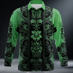 Clearance OUKU Men's Floral Print Ethnic Flowers Shirt Button Up Shirt Long Sleeve Vintage Retro Outdoor Holiday Summer Spring Turndown 3D Print Collared Shirts Green Dark Blue Rose Red
