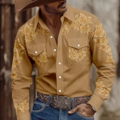 New OUKU Men's Floral Print Flowers Shirt Western Shirt Cowboy Shirt Long Sleeve Vintage Retro Outdoor Casual WorkWear Spring Fall Turndown Front Two Pockets Button Up Shirts Pink Blue Green Khaki