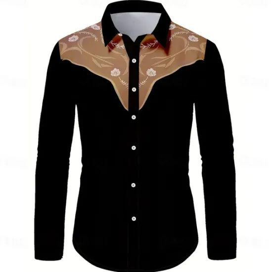Hot OUKU Men's Floral Print Flowers Western Shirt Button Up Shirt Cowboy Shirt Long Sleeve Western Vintage Retro Outdoor Casual Summer Spring Fall Turndown 3D Print Collared Shirts Brown Khaki Gray