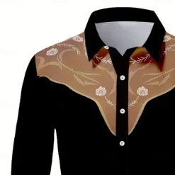 Hot OUKU Men's Floral Print Flowers Western Shirt Button Up Shirt Cowboy Shirt Long Sleeve Western Vintage Retro Outdoor Casual Summer Spring Fall Turndown 3D Print Collared Shirts Brown Khaki Gray