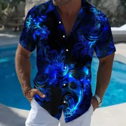 Discount OUKU Men's Floral Print Neon Glow Flowers Summer Hawaiian Shirt Button Up Shirt Aloha Shirt Short Sleeve Hawaiian Vacation Beach Wear Summer Spring Turndown 3D Print Collared Shirts Black 1 Black