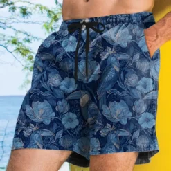 Online OUKU Men's Floral Print Tropical Plants Flowers Swim Trunks Swim Shorts Board Shorts Mid Waist Streetwear Hawaiian Vacation Side Pockets Mesh Lining Elastic Drawstring Waist Designer Clothing Apparel