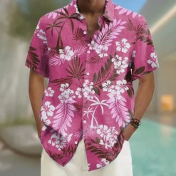 Clearance OUKU Men's Floral Print Tropical Flowers Summer Hawaiian Shirt Button Up Shirt Aloha Shirt Short Sleeve Hawaiian Vacation Beach Wear Summer Spring Turndown 3D Print Collared Shirts Red Blue Sky Blue Green