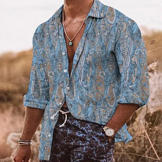 Outlet OUKU Men's Floral Shirt Boho Shirt Long Sleeve Tropical Sports Streetwear Outdoor Casual Daily Fall & Winter Turndown Print Button-Down Black Pink Navy Blue Blue Purple