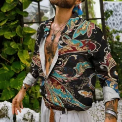 Outlet OUKU Men's Floral Shirt Boho Shirt Long Sleeve Tropical Sports Streetwear Outdoor Casual Daily Fall & Winter Turndown Print Button-Down Black Pink Navy Blue Blue Purple